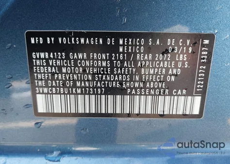 2019 Volkswagen Jetta 1.4T R-Line/1.4T S/1.4T Se from USA, damaged, VIN 3VWCB7BU1KM173197